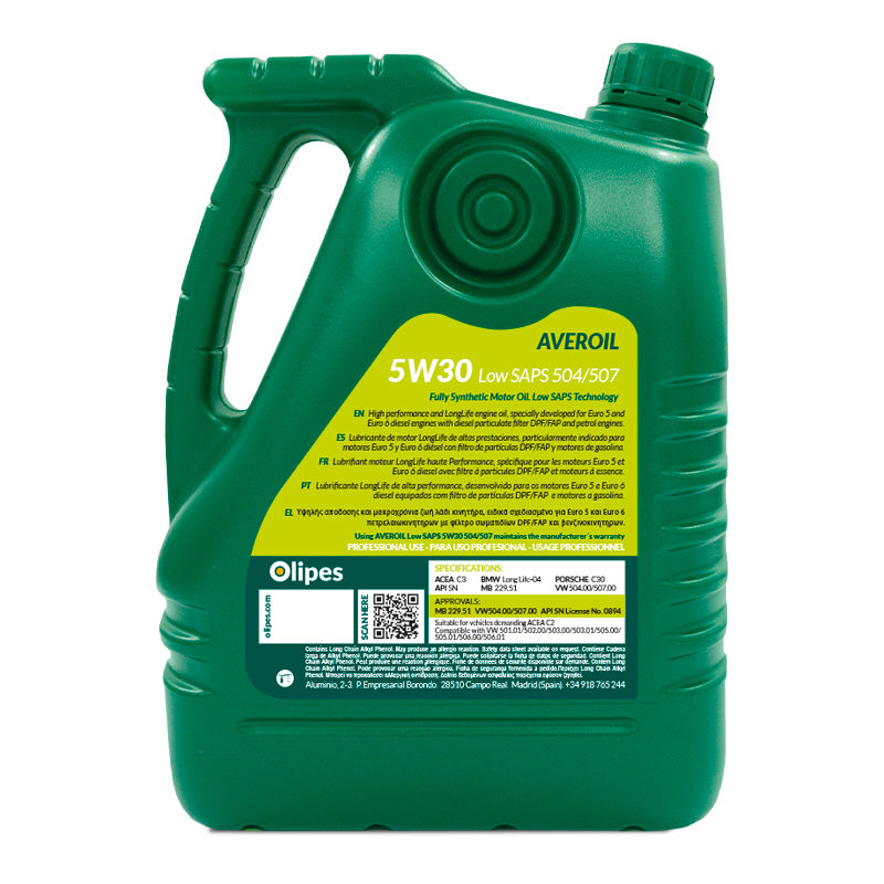 Cargue la imagen en el visor de la galería, Aceite motor sintético Averoil 5W30 Low SAPS 504/507 tecnología Low SAPS